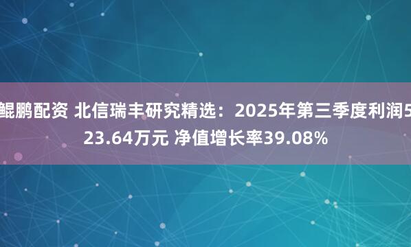 鲲鹏配资 北信瑞丰研究精选：2025年第三季度利润523.64万元 净值增长率39.08%