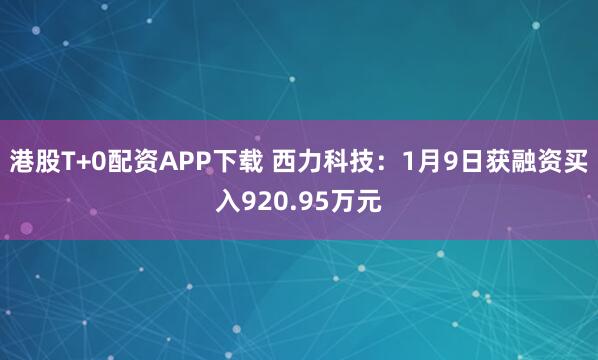 港股T+0配资APP下载 西力科技：1月9日获融资买入920.95万元